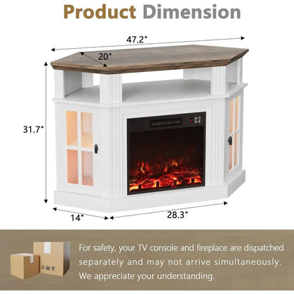 Antique White 55 Inch Electric Fireplace TV Stand Entertainment Center
