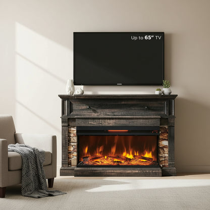 Electric Fireplace TV Stand 52-Inch 3-Sided Glass Dark Rustic Oak