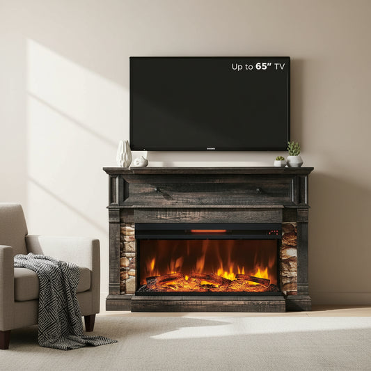 Electric Fireplace TV Stand 52-Inch 3-Sided Glass Dark Rustic Oak