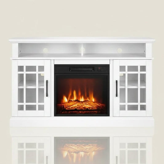 50-Inch TV Electric Fireplace Stand with Side Cabinets and Remote