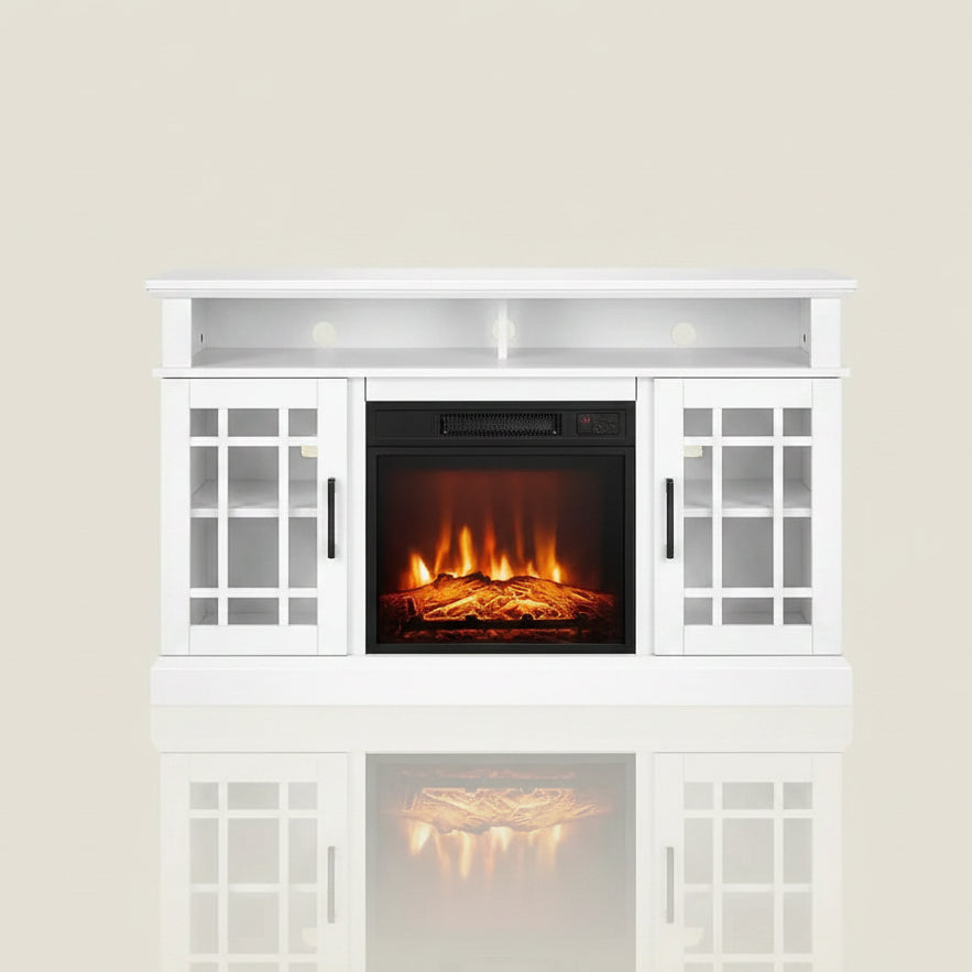 50-Inch TV Electric Fireplace Stand with Side Cabinets and Remote