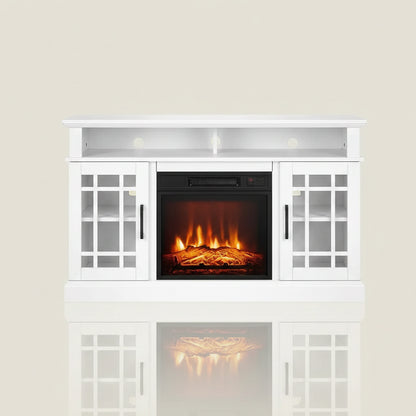 50-Inch TV Electric Fireplace Stand with Side Cabinets and Remote