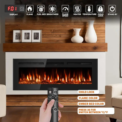 50-inch Ultra Slim Electric Fireplace Insert and Wall Mount