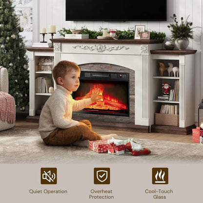 72 Inch Electric Fireplace TV Stand White Entertainment Center