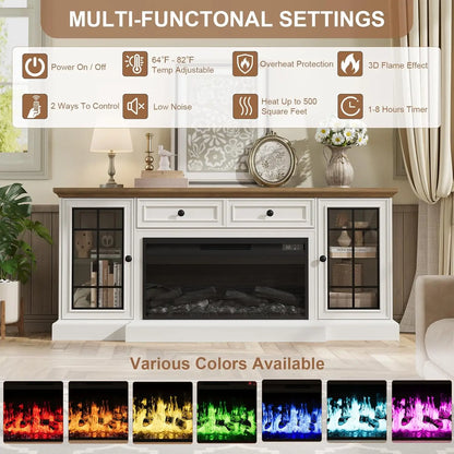 Modern Entertainment Center Electric Fireplace TV Stand with LED Lights