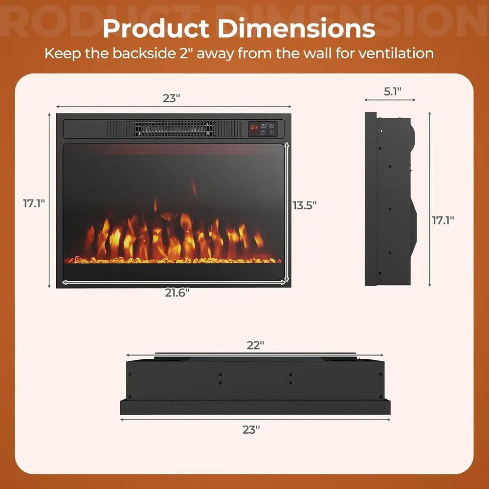 23 Inch Electric Fireplace Insert with Remote and Heater