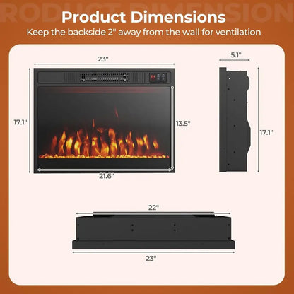 23 Inch Electric Fireplace Insert with Remote and Heater