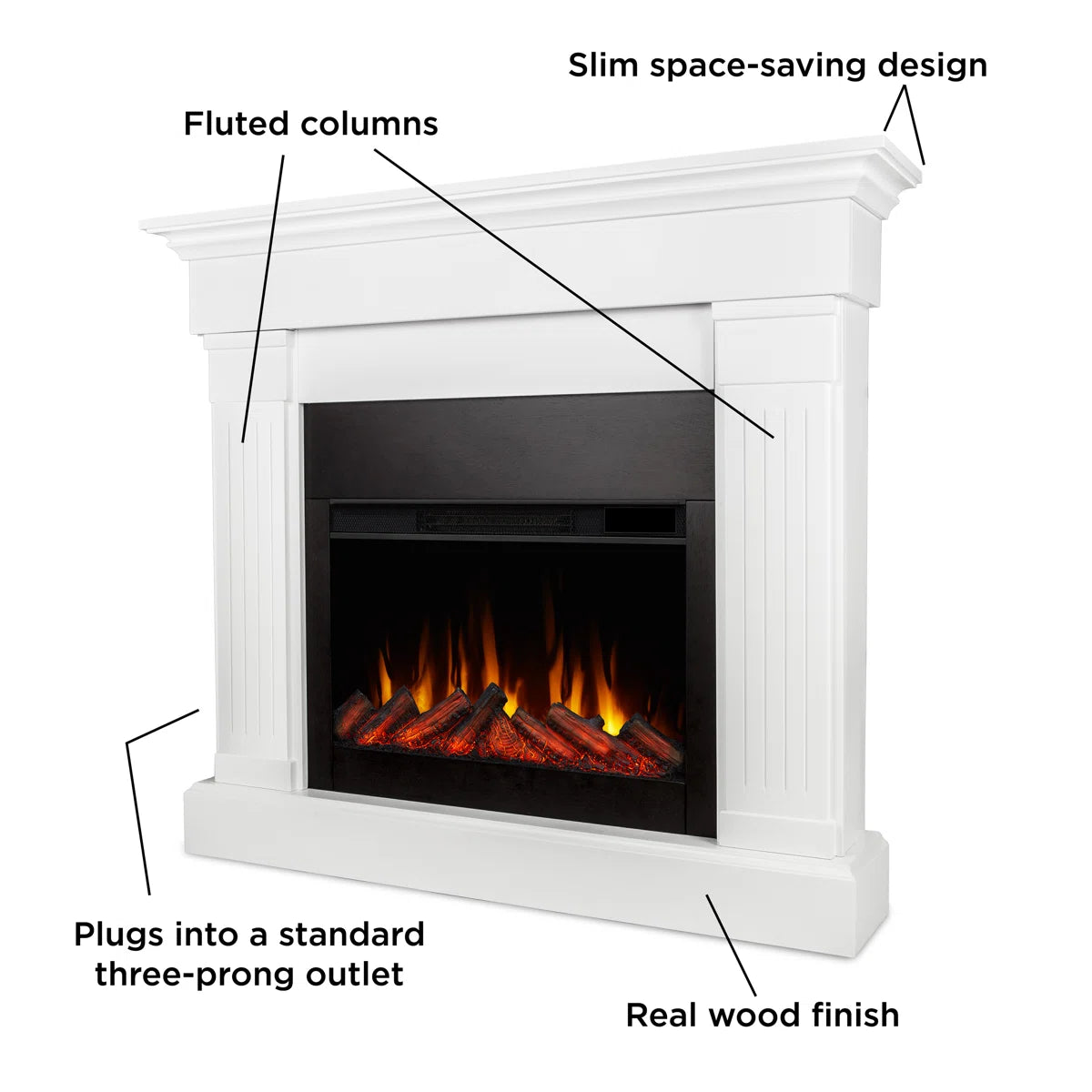 Real Flame Crawford 47 Inch Slim Electric Fireplace Mantel
