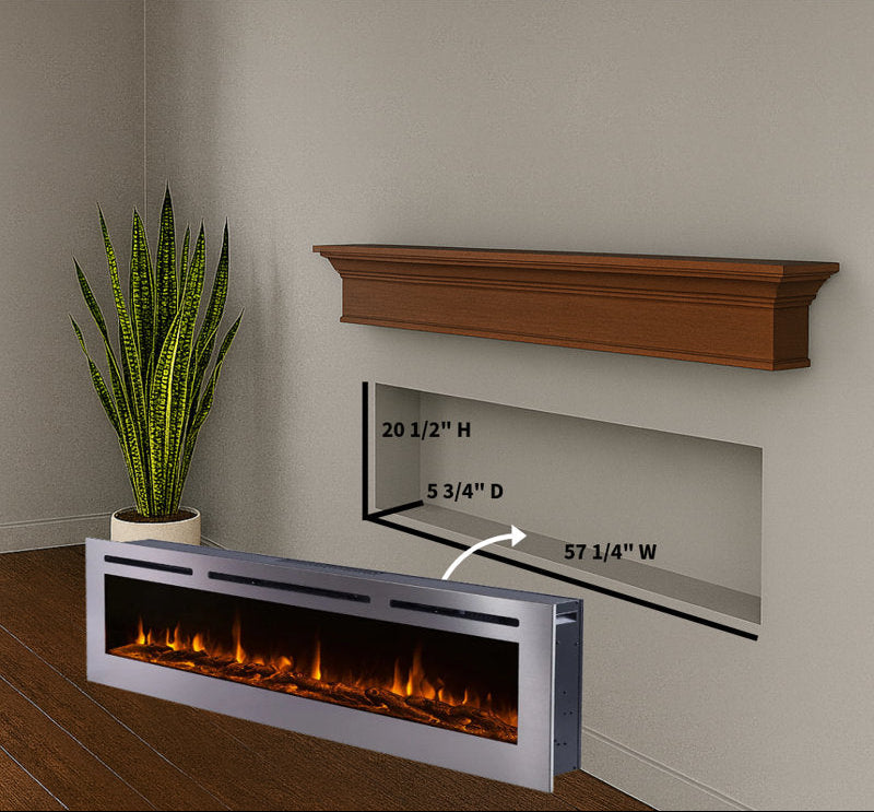 Sideline Deluxe(48", 58", 70") Recessed/Wall Mount Smart Electric Fireplace - Stainless Steel - Silver