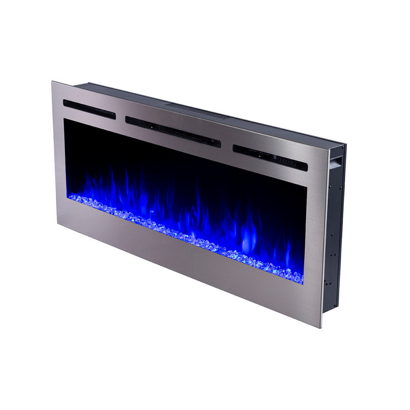 Sideline Deluxe(48", 58", 70") Recessed/Wall Mount Smart Electric Fireplace - Stainless Steel - Silver