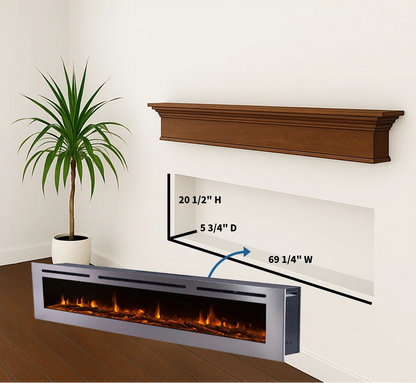 Sideline Deluxe(48", 58", 70") Recessed/Wall Mount Smart Electric Fireplace - Stainless Steel - Silver