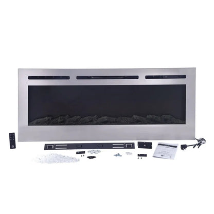 Sideline Deluxe(48", 58", 70") Recessed/Wall Mount Smart Electric Fireplace - Stainless Steel - Silver