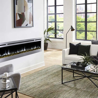Sideline Deluxe(48", 58", 70") Recessed/Wall Mount Smart Electric Fireplace - Stainless Steel - Silver