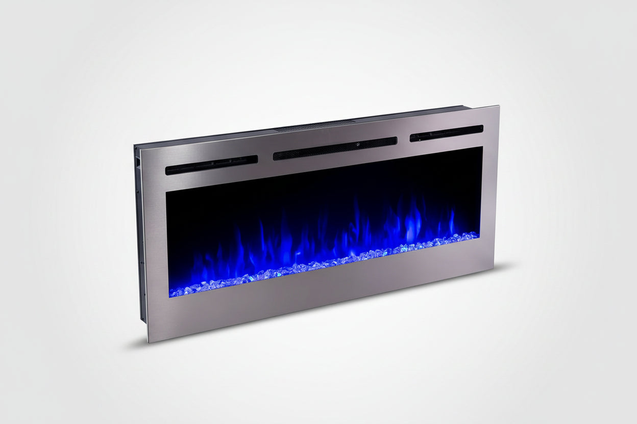 Sideline Deluxe(48", 58", 70") Recessed/Wall Mount Smart Electric Fireplace - Stainless Steel - Silver