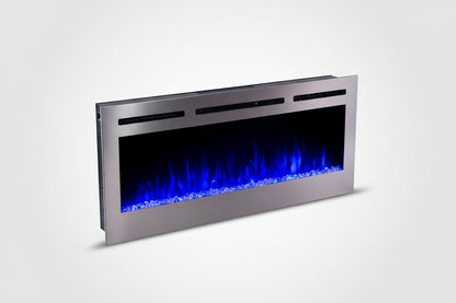 Sideline Deluxe(48", 58", 70") Recessed/Wall Mount Smart Electric Fireplace - Stainless Steel - Silver