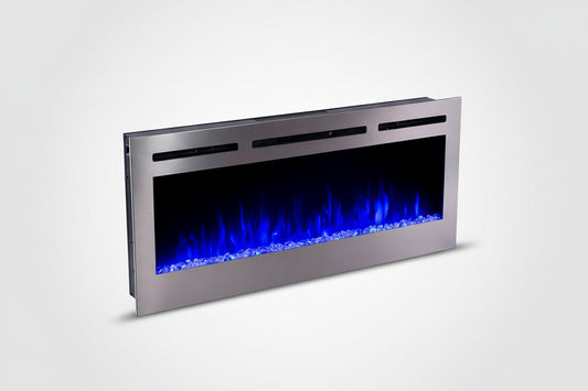 Sideline Deluxe(48", 58", 70") Recessed/Wall Mount Smart Electric Fireplace - Stainless Steel - Silver