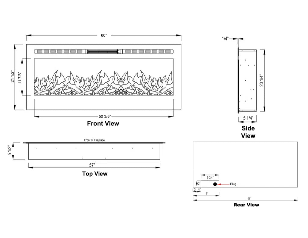 Sideline Deluxe(48", 58", 70") Recessed/Wall Mount Smart Electric Fireplace - Stainless Steel - Silver
