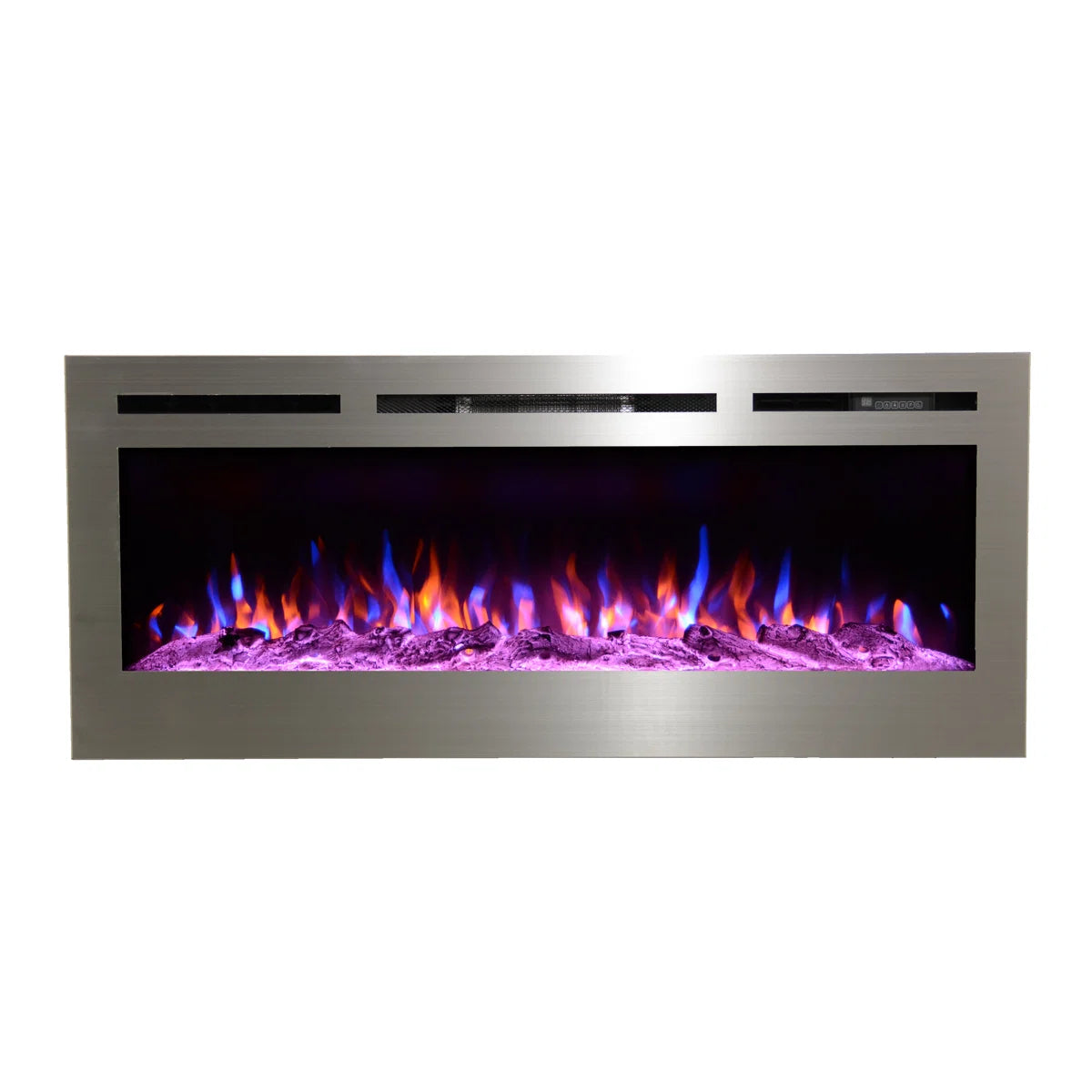 Sideline Deluxe(48", 58", 70") Recessed/Wall Mount Smart Electric Fireplace - Stainless Steel - Silver