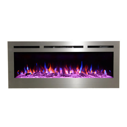 Sideline Deluxe(48", 58", 70") Recessed/Wall Mount Smart Electric Fireplace - Stainless Steel - Silver