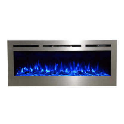 Sideline Deluxe(48", 58", 70") Recessed/Wall Mount Smart Electric Fireplace - Stainless Steel - Silver