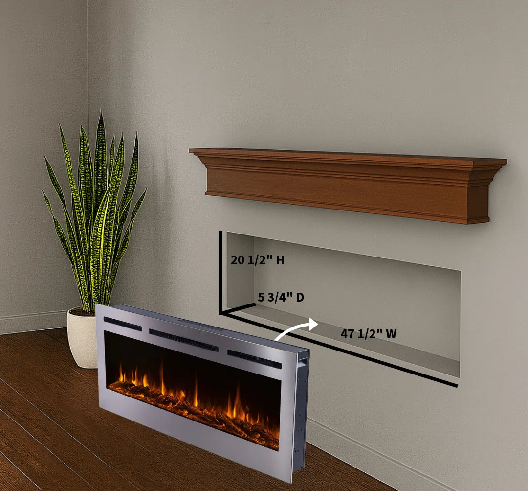 Sideline Deluxe(48", 58", 70") Recessed/Wall Mount Smart Electric Fireplace - Stainless Steel - Silver