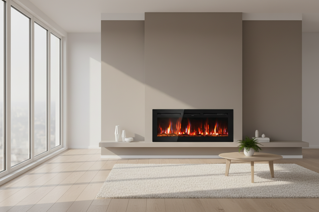 50 Inch Ultra Slim Electric Fireplace Insert Wall Mount Recessed- LED Heater - Just Electric