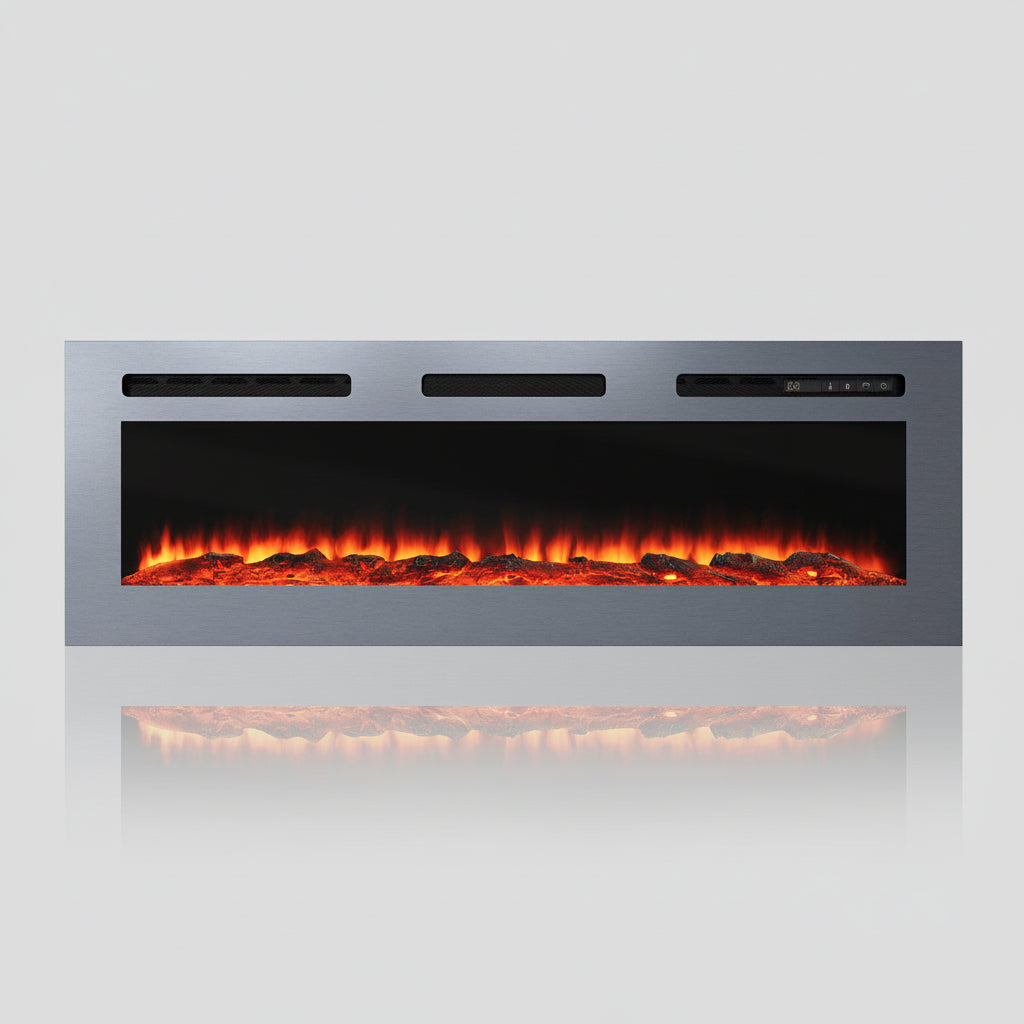 Simple Flame 50 & 60 Inch Fire Electric Fireplace - Wall Mounted/Recessed - Stainless Steel