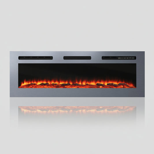Simple Flame 50 & 60 Inch Fire Electric Fireplace - Wall Mounted/Recessed - Stainless Steel