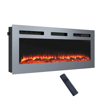 Simple Flame 50 & 60 Inch Fire Electric Fireplace - Wall Mounted/Recessed - Stainless Steel