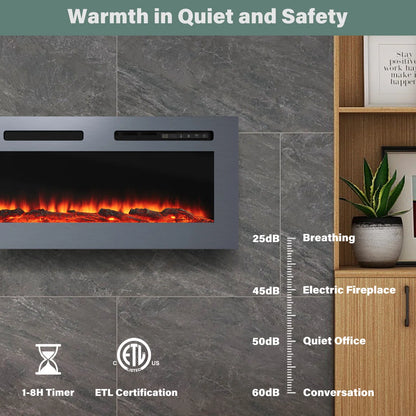 Simple Flame 50 & 60 Inch Fire Electric Fireplace - Wall Mounted/Recessed - Stainless Steel