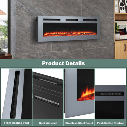 Simple Flame 50 & 60 Inch Fire Electric Fireplace - Wall Mounted/Recessed - Stainless Steel
