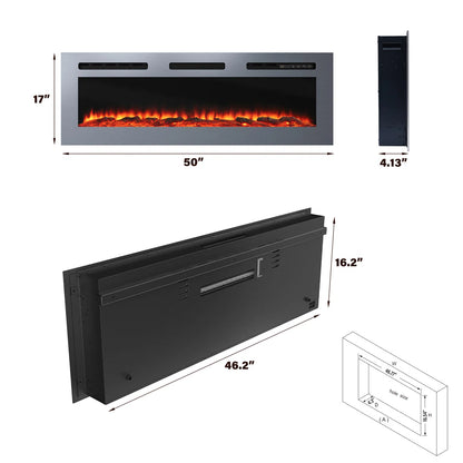 Simple Flame 50 & 60 Inch Fire Electric Fireplace - Wall Mounted/Recessed - Stainless Steel