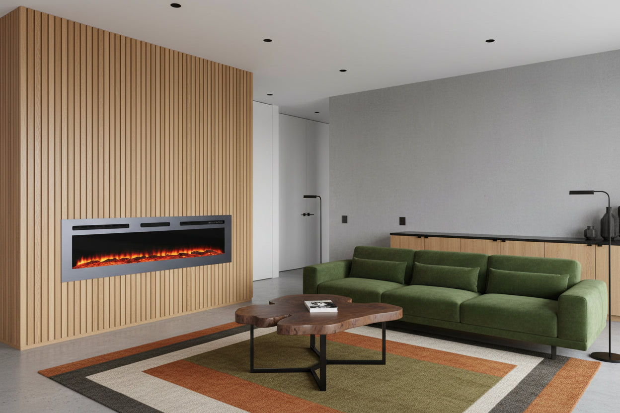 Simple Flame 50 & 60 Inch Fire Electric Fireplace - Wall Mounted/Recessed - Stainless Steel
