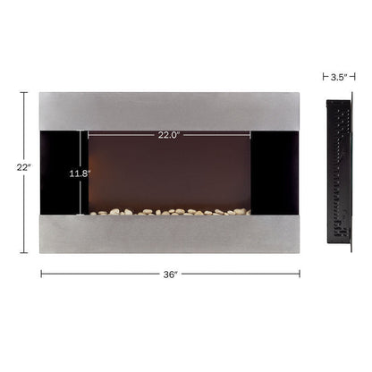 Wrought Studio Allmar 36 Inch Wall Mounted Electric Fireplace Heater with Remote LED Flame Brightness
