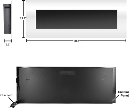 Electric Fireplace - 50 Inch Wall Mounted Fireplace with 10-Color LED Flames, 3 Backgrounds, Adjustable Brightness, and Remote (White)