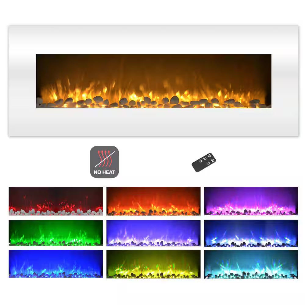 50 In. No Heat Electric Fireplace Color Changing Wall/Floor Stand in White
