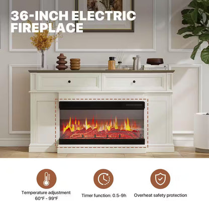 63 In. Freestanding Engineered Wood Electric Fireplace TV Stand in White