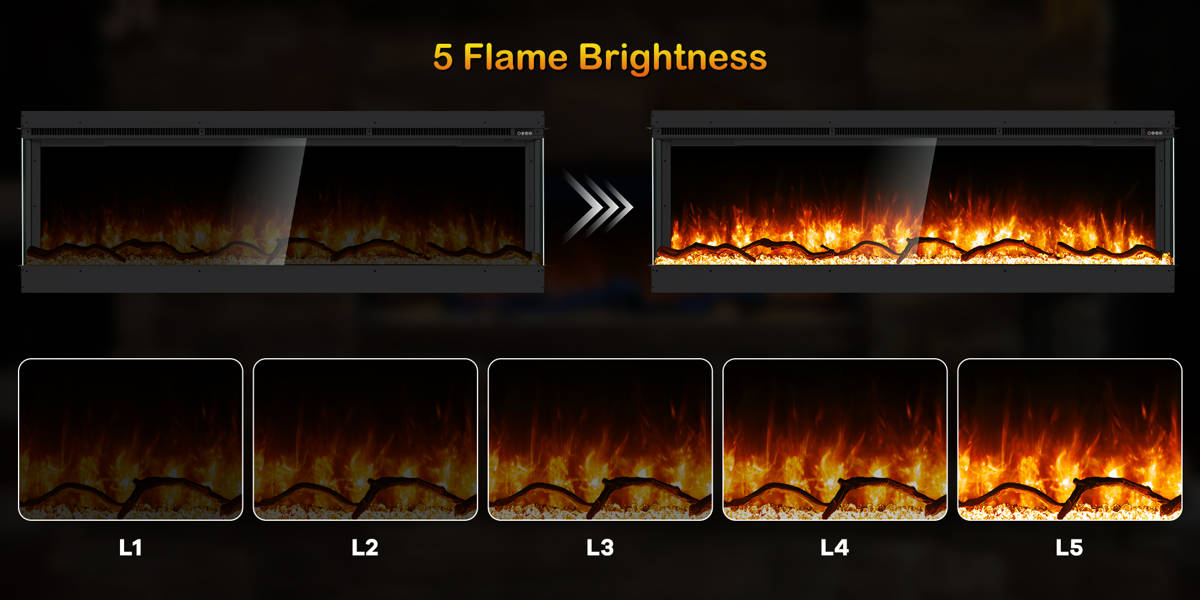Studio 80 Inch 3-Sided Electric Fireplace Insert - 8-Color Realistic Flames - Remote 750W/1500W Heater - Safe ETL Certified