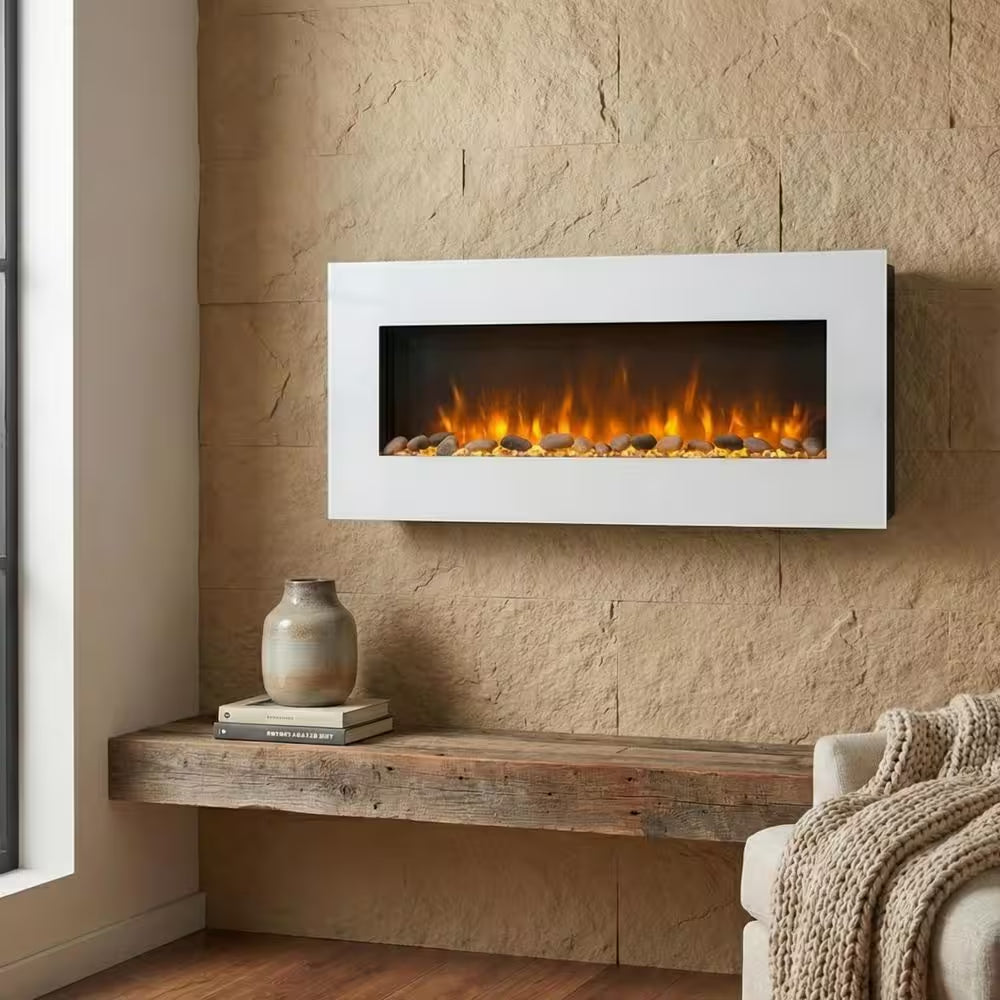 50 In. No Heat Electric Fireplace Color Changing Wall/Floor Stand in White