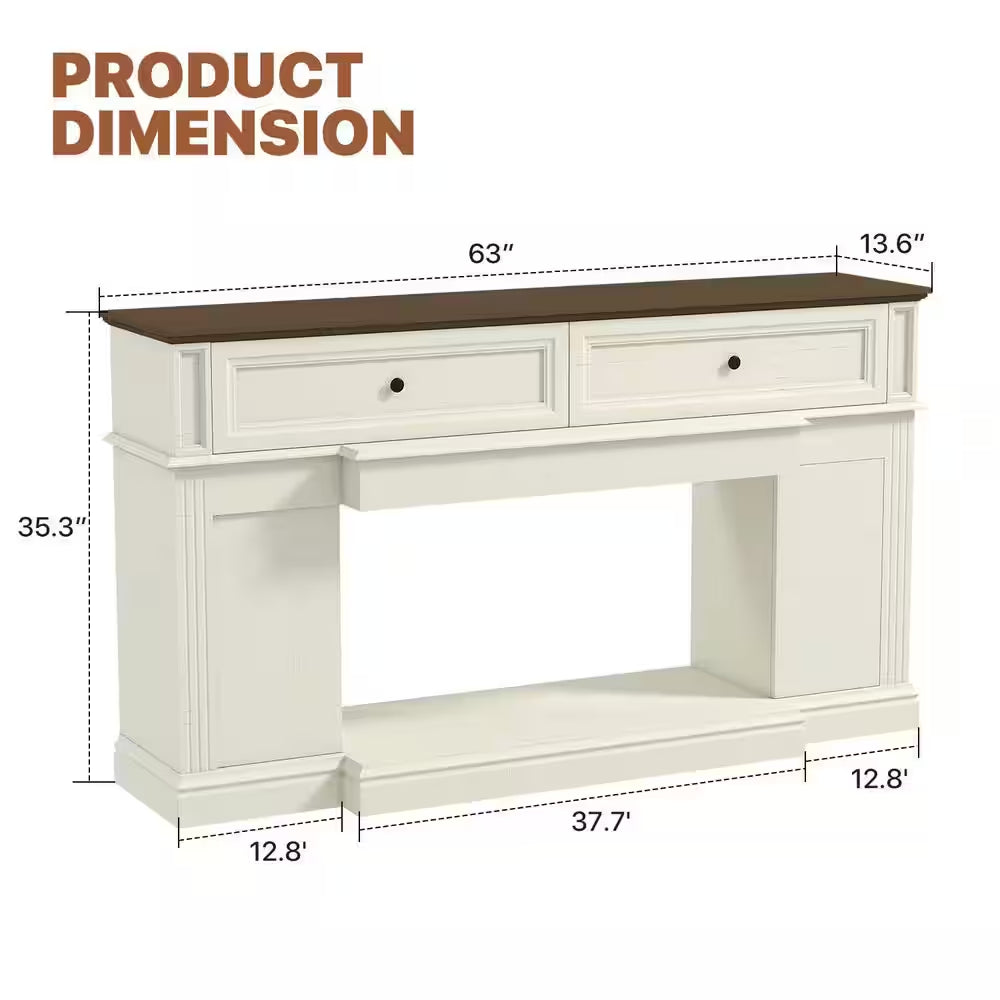 63 In. Freestanding Engineered Wood Electric Fireplace TV Stand in White