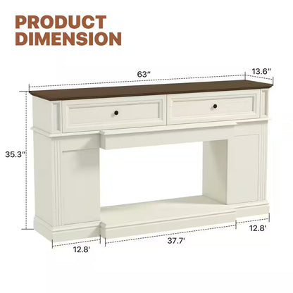63 In. Freestanding Engineered Wood Electric Fireplace TV Stand in White