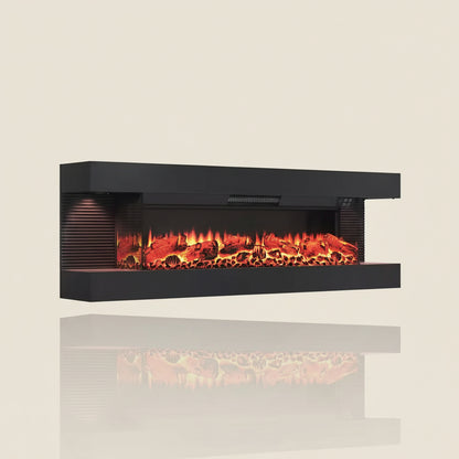 50 In. 3-Sided Wall-Mounted Metal Electric Fireplace with Mantel, LED Flame, Side Ambient Lights, Remote, Timer in Black