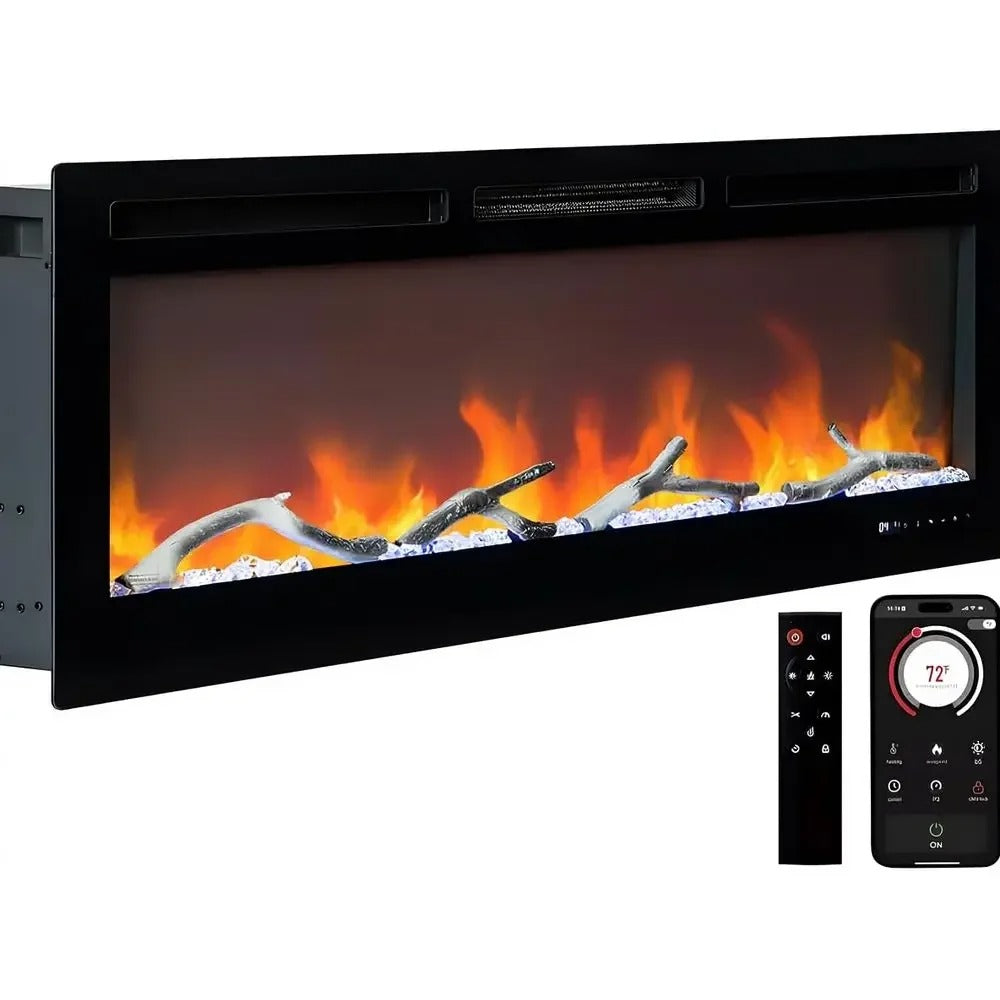 Home Glow 50-Inch Electric Fireplace Insert Wall or Recessed Mount 1500W - With Remote