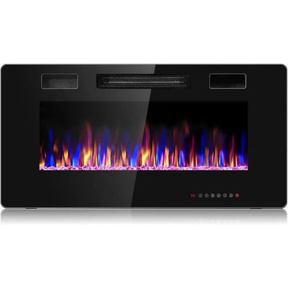 GenFlame 36 Inch Electric Fireplace Insert Wall Mounted Recessed Heater Remote Control
