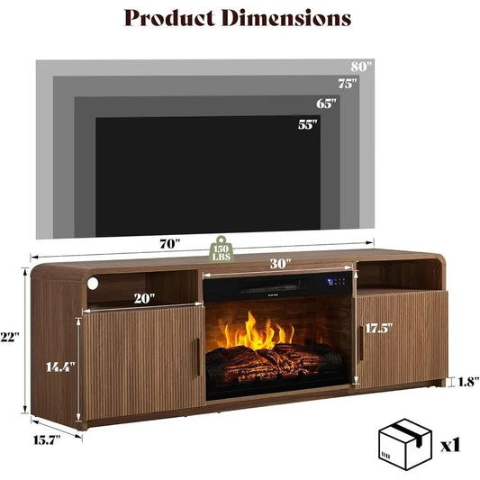 TruFlame 70 Inch Electric Fireplace TV Stand - Storage Cabinet - Brown
