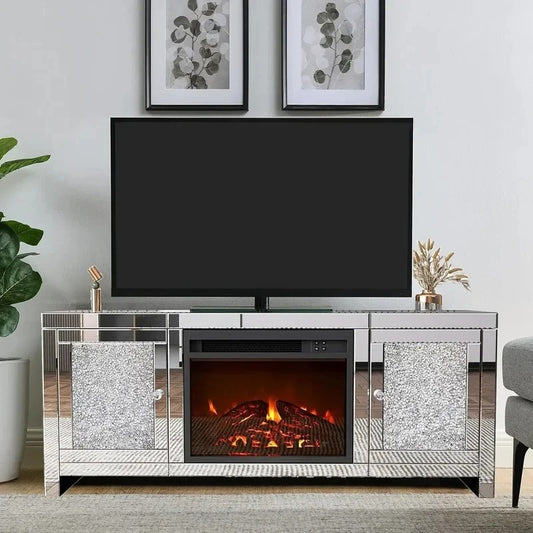 Everly Quinn 47 Inch Electric Fireplace TV Stand Heater - Everly Quinn Diamond Mirrored