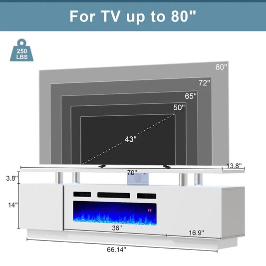 TruFlame 70 Inch Electric Fireplace TV Stand Modern High Gloss - White