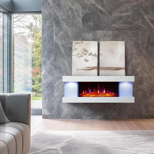 TruFlame 44 Inch Electric Fireplace Wall Mounted - 3 Sided Floating Mantel - 1500W Heater Remote Control