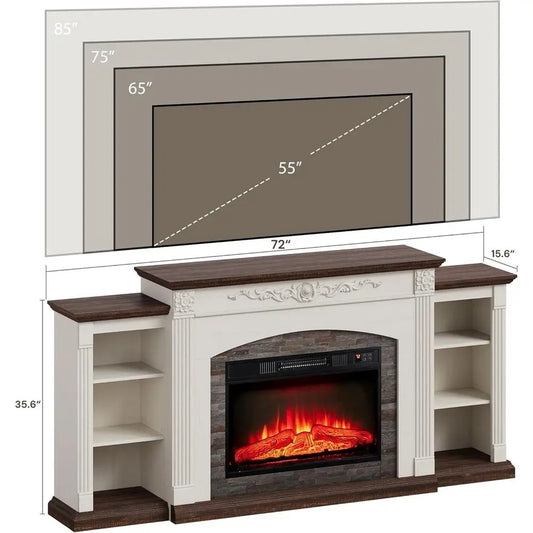 TruFlame 72 Inch Electric Fireplace TV Stand Entertainment Cente Mantel - White