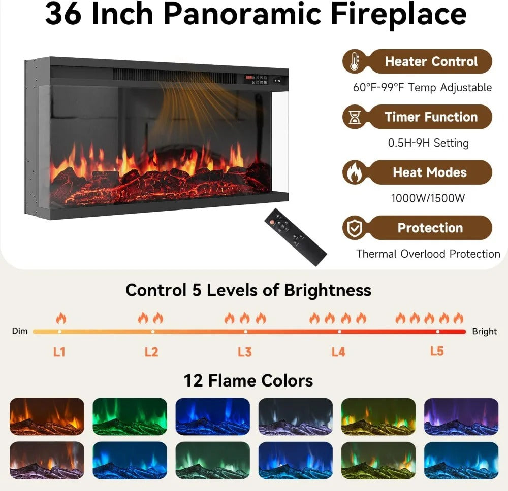 GenFlame 63 Inch Fireplace Mantel 3 Sided Modern Media Console - Antique White